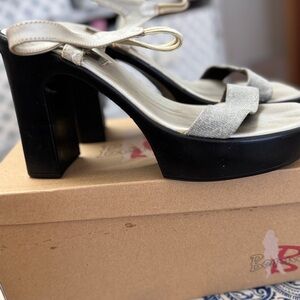 bebe Black and Cream Platform Sandals